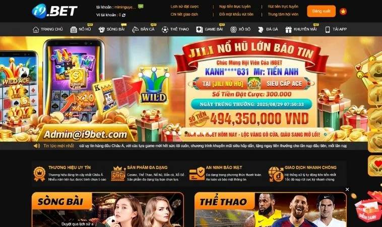 Giao diện trang chủ nhà cái i9BET