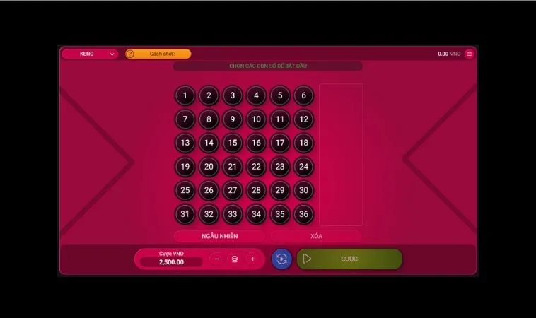 Hướng Dẫn Chi Tiết Cách Chơi Game Nhanh Keno Tại i9BET 2 Giao diện chơi game nhanh Keno tại i9BET