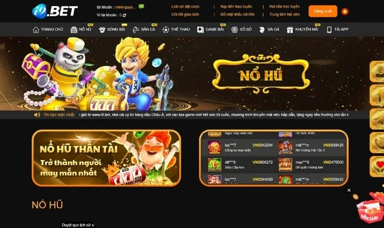 Nổ Hũ Tại i9BET - Cơ Hội Thắng Lớn Với Trò Chơi Slot Hấp Dẫn 1 Sảnh Nổ Hũ Tại i9BET thiết kế giao diện đẹp, chuyên nghiệp